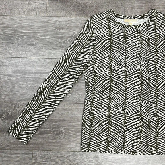 NWT MICHAEL Michael Kors Long Sleeve Zebra Print Bling Logo Top M - Picture 5 of 16